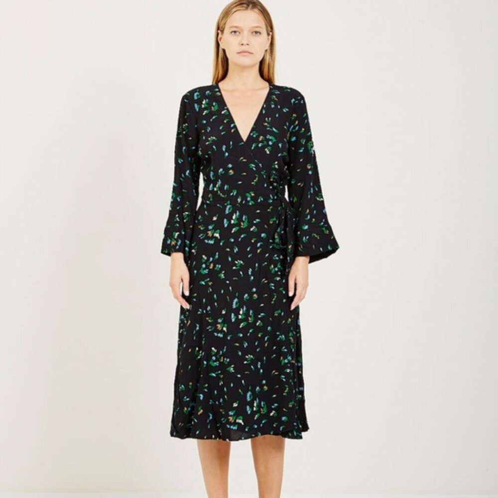 GANNI NWT Floral Print Crepe Midi Wrap Dress, Size EU 38/US 6